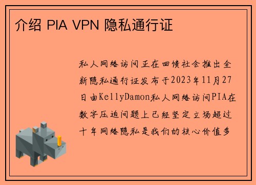 介绍 PIA VPN 隐私通行证